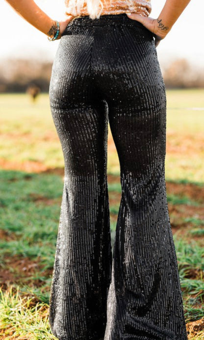 Black Sequin Flare Pants