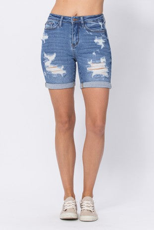 Judy Blue Mid Length Distressed Shorts