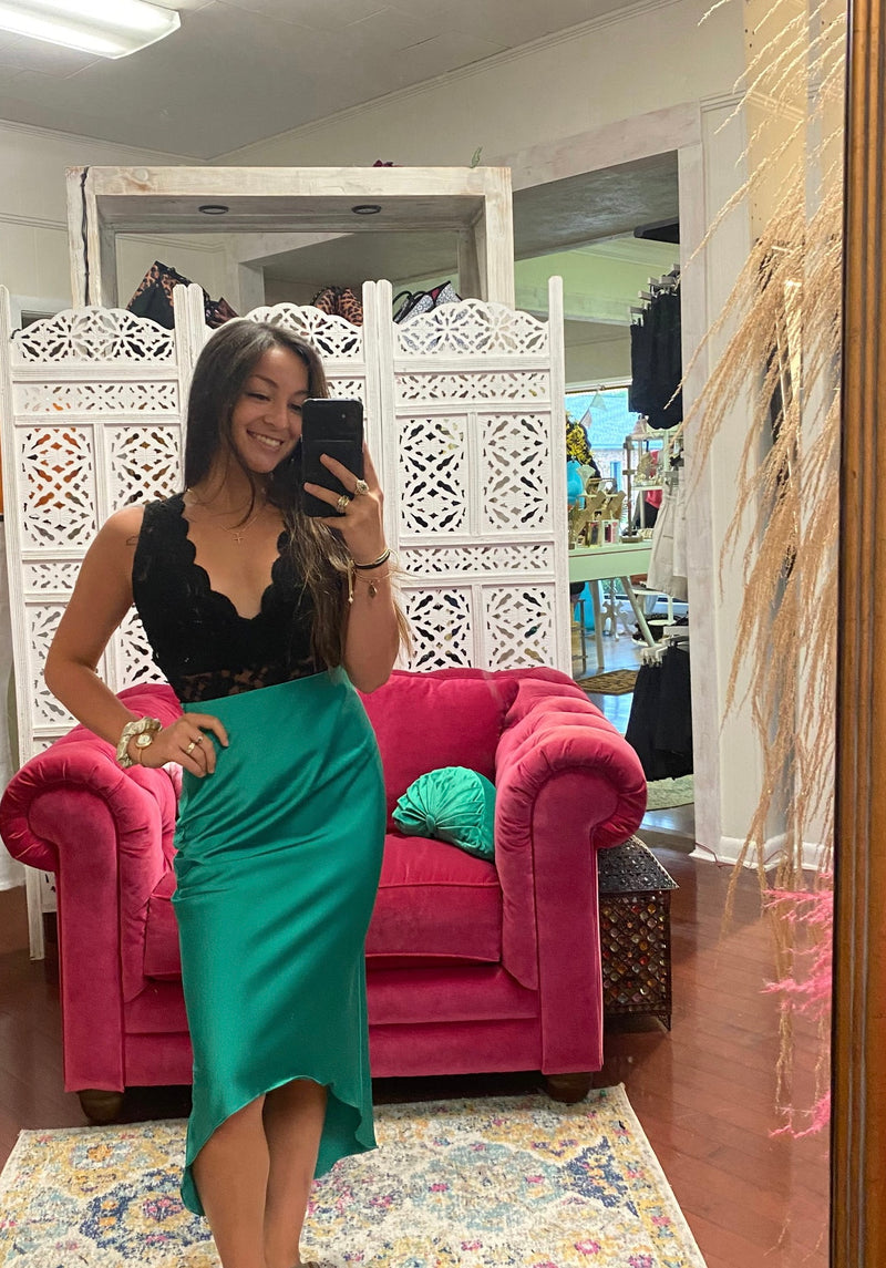 Emerald Satin Skirt